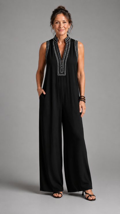 Velmira | Elegant Embroidered Wide-Leg Jumpsuit