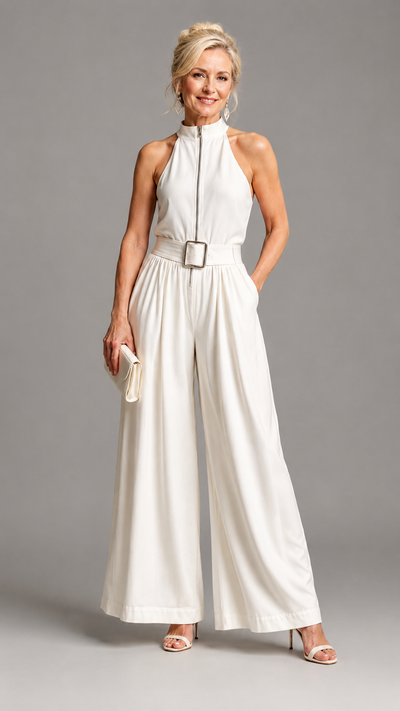 Astrielle | Elegant High-Neck Jumpsuit with Belt