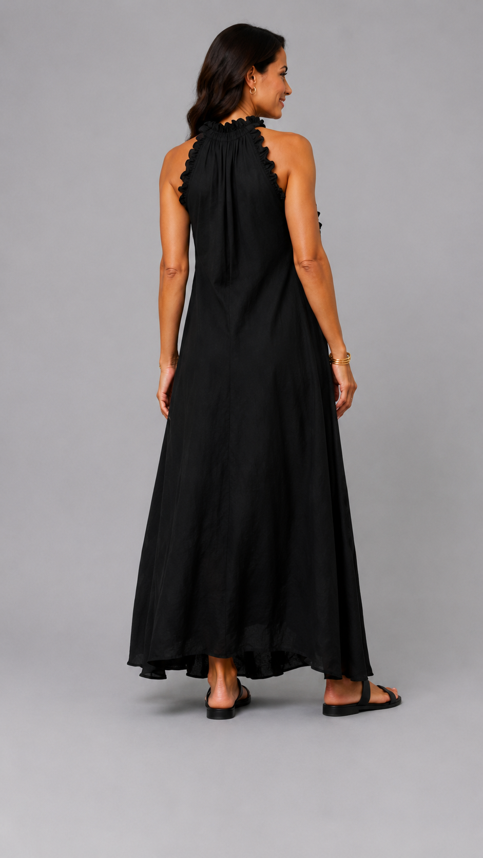 Fernanda | Elegant Sleeveless Linen Maxi Dress with Ruffles