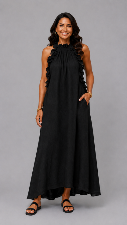Fernanda | Elegant Sleeveless Linen Maxi Dress with Ruffles