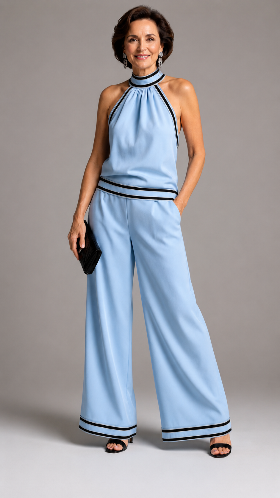 Zephyrine | Elegant Contrast Halter Jumpsuit