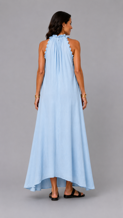Fernanda | Elegant Sleeveless Linen Maxi Dress with Ruffles