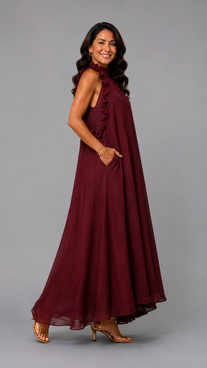 Fernanda | Elegant Sleeveless Linen Maxi Dress with Ruffles