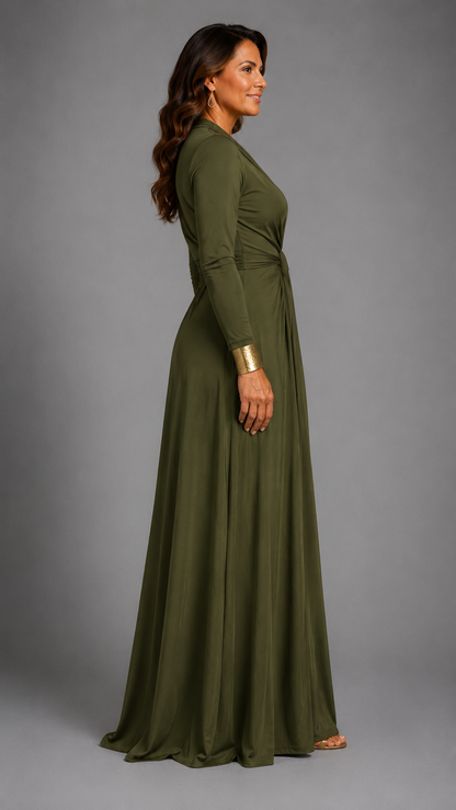 Vimmer | Elegant Maxi Dress with Deep Neckline and Flowing Drape