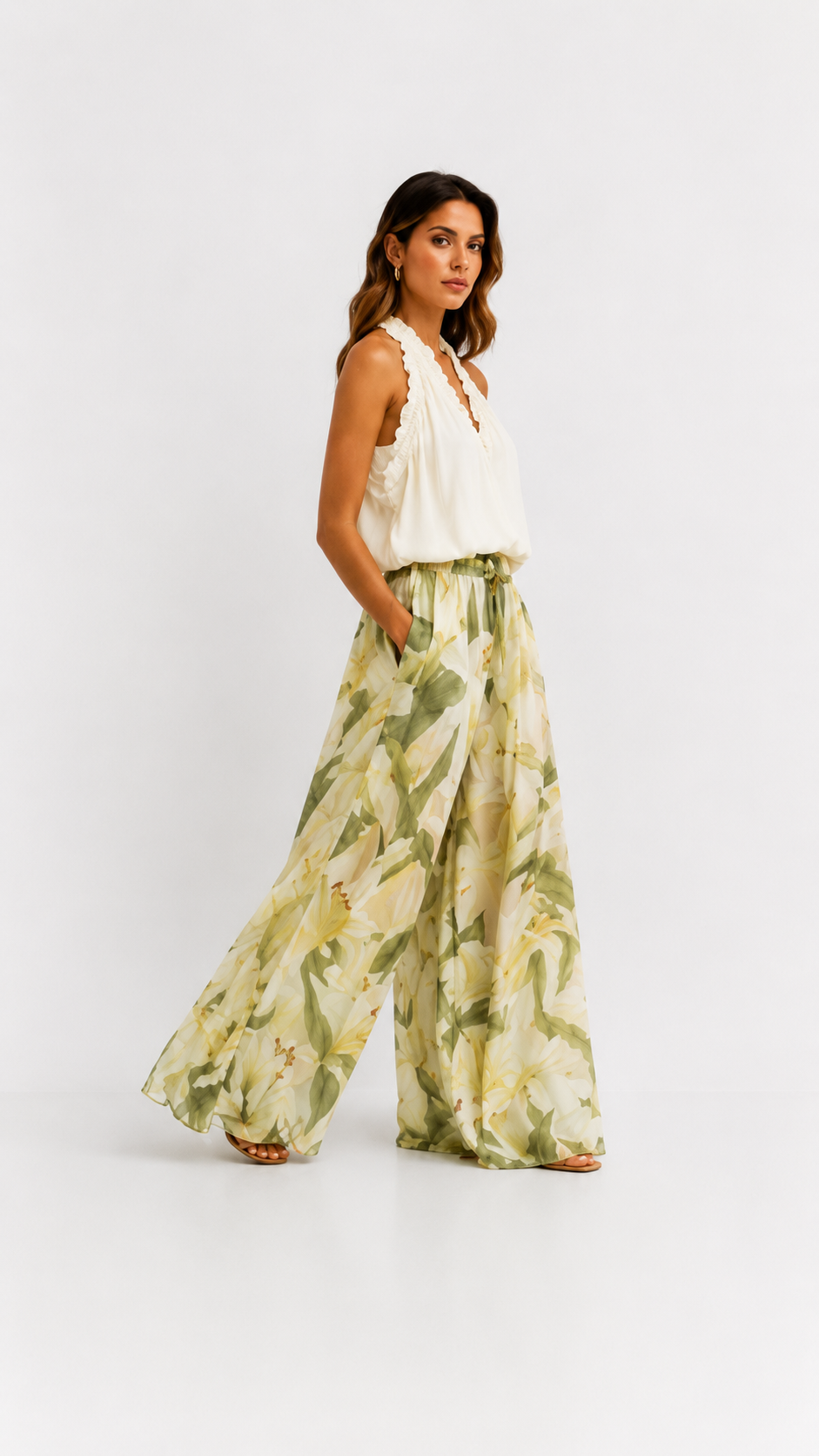 Alessandra | Gauze Ruffle Sleeveless Top & Lily Print Pants