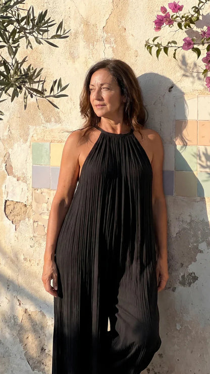 Sylvara | Elegant Wide-Leg Halter Jumpsuit