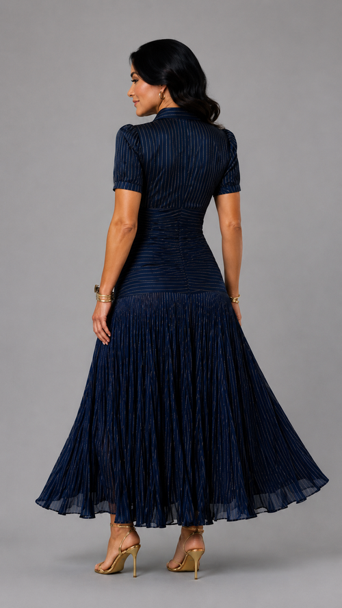 Adriana | Retro Striped Satin Midi Dress