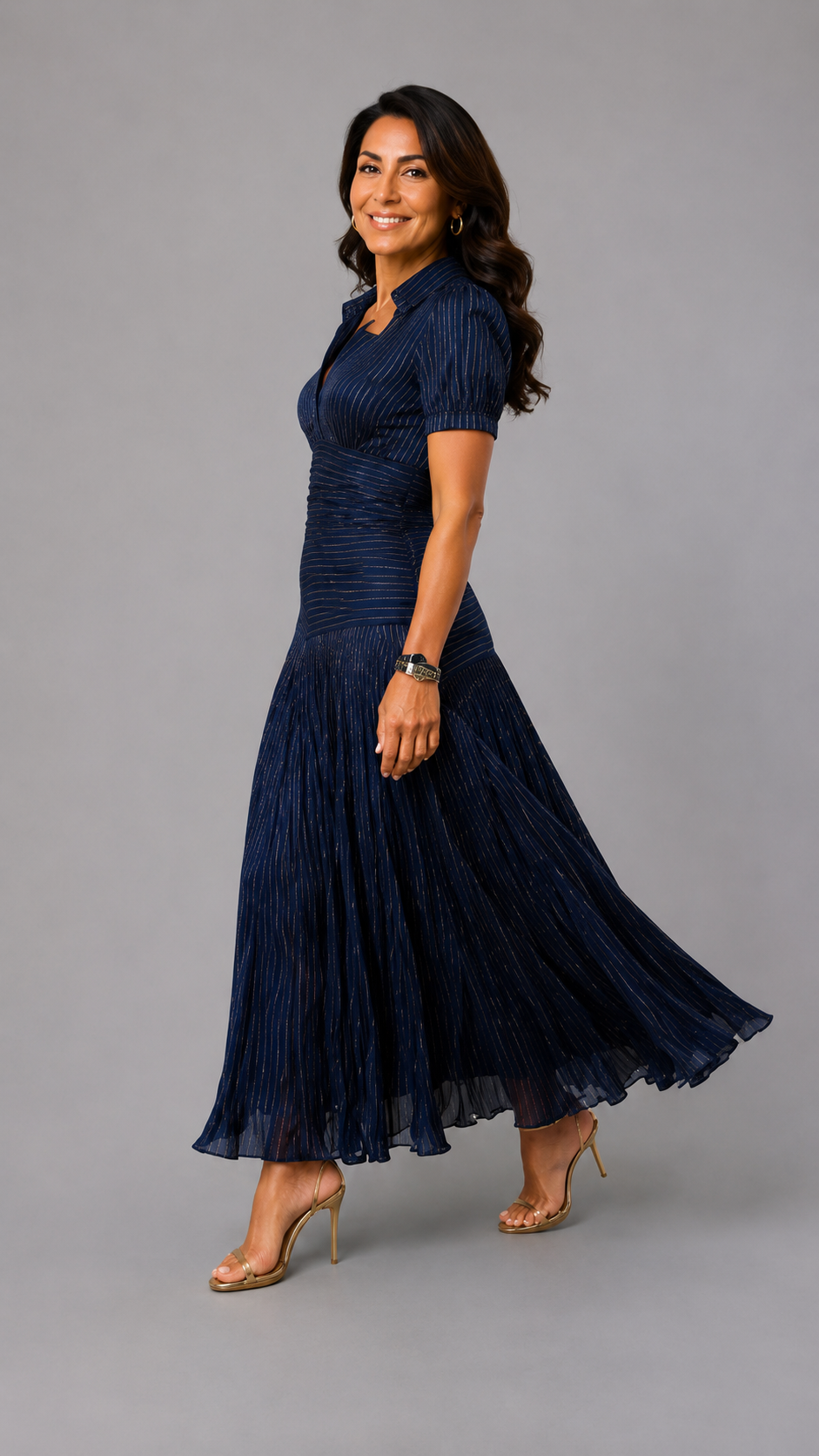 Adriana | Retro Striped Satin Midi Dress