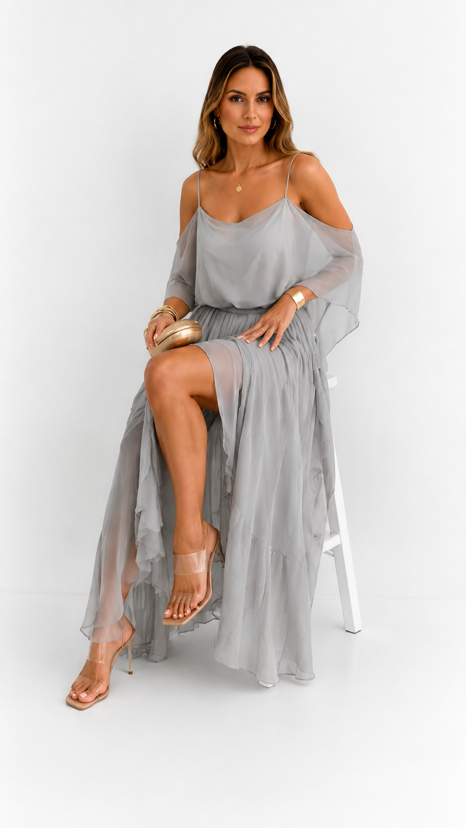 Isabela | Flowing Grey Set with Camisole Top and Lightweight Pants