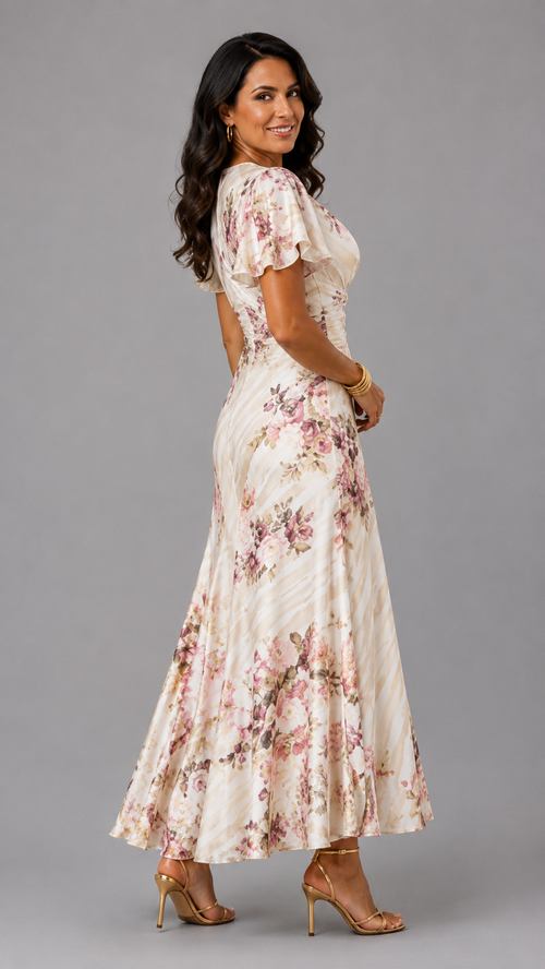 Alba | Elegant Floral Ruched Wrap Midi Dress