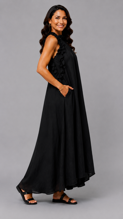 Fernanda | Elegant Sleeveless Linen Maxi Dress with Ruffles