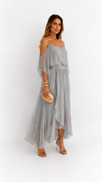 Isabela | Flowing Grey Set with Camisole Top and Lightweight Pants