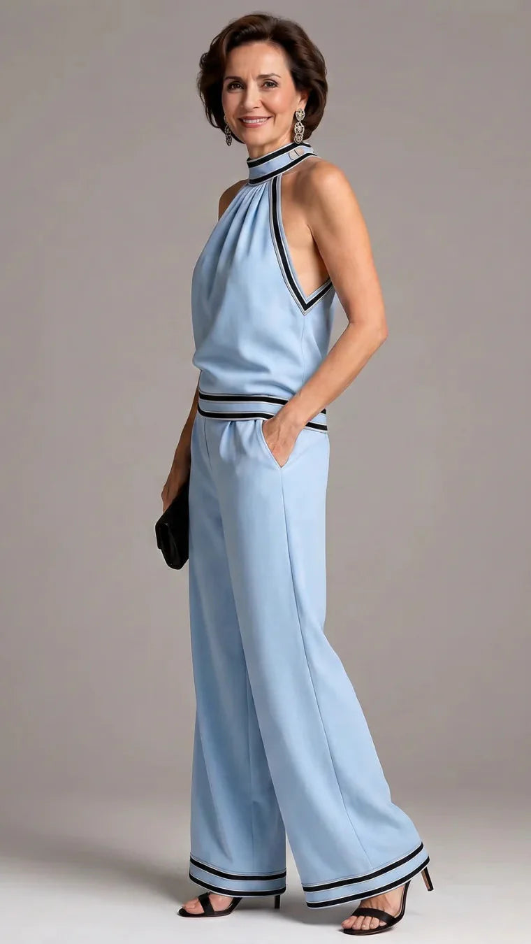 Zephyrine | Elegant Contrast Halter Jumpsuit