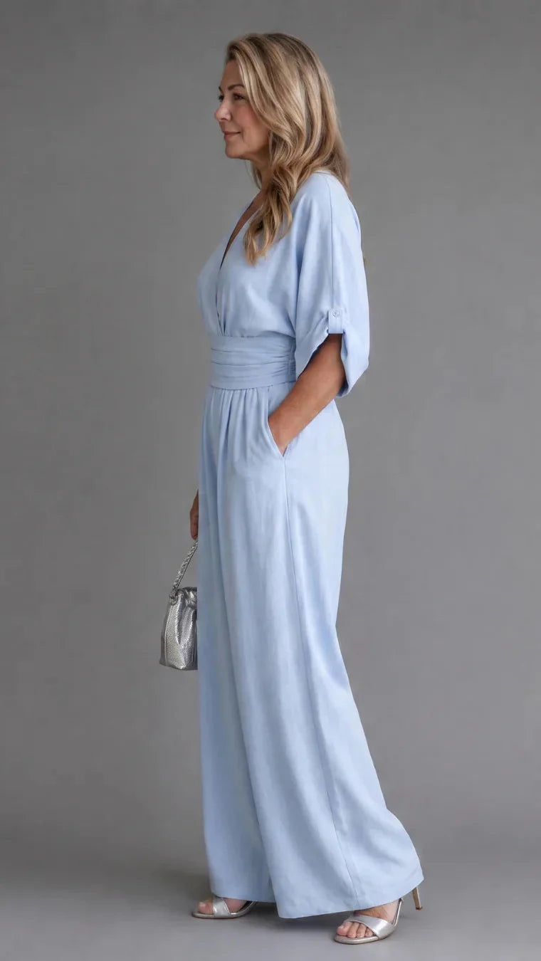 Emene | Elegant Wide-Leg V-Neck Jumpsuit