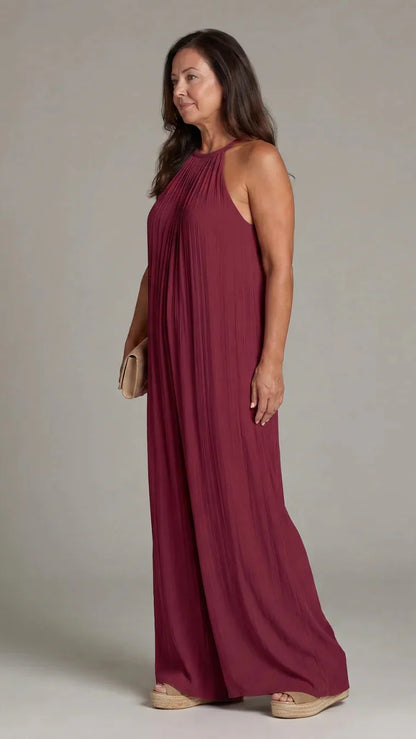 Sylvara | Elegant Wide-Leg Halter Jumpsuit