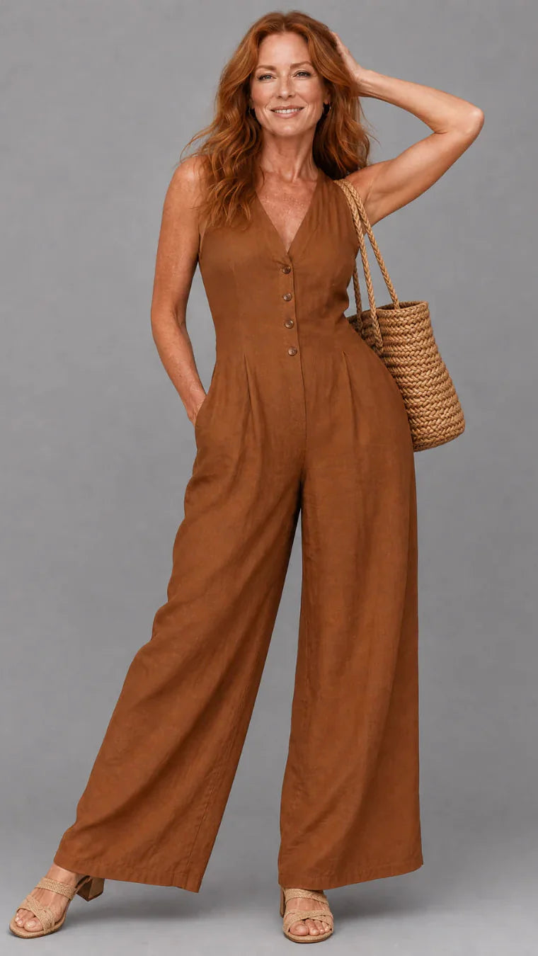 Lyssara | Elegant Wide-Leg Jumpsuit with Front Buttons