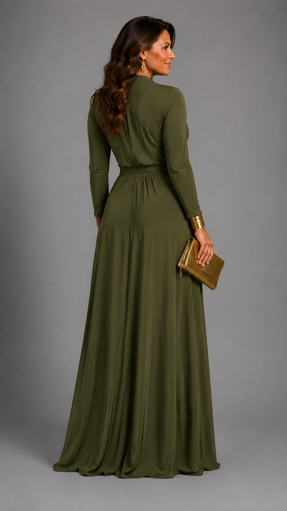 Vimmer | Elegant Maxi Dress with Deep Neckline and Flowing Drape