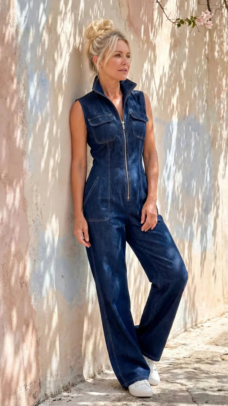 Samantha | Elegant Wide-Leg Denim Jumpsuit