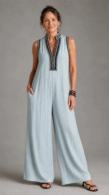 Velmira | Elegant Embroidered Wide-Leg Jumpsuit