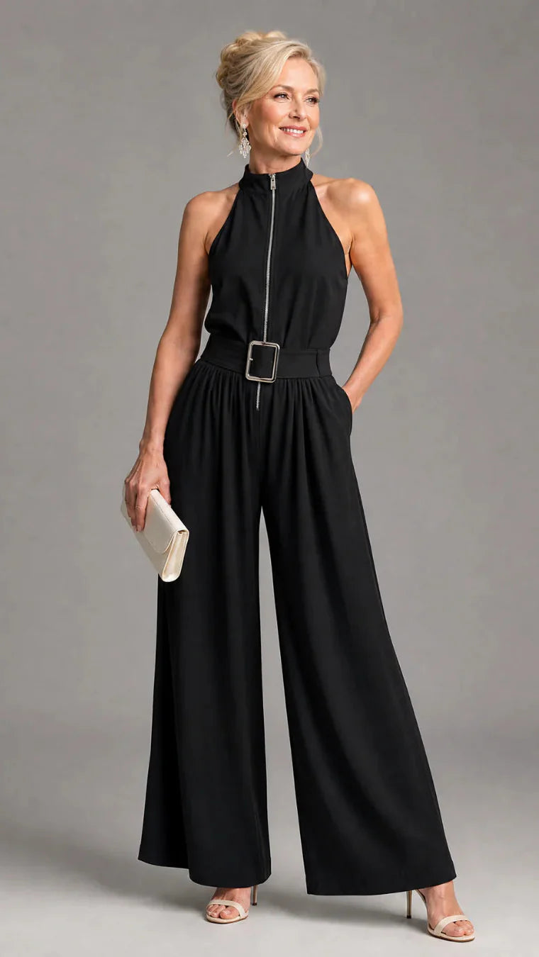 Astrielle | Elegant High-Neck Jumpsuit with Belt