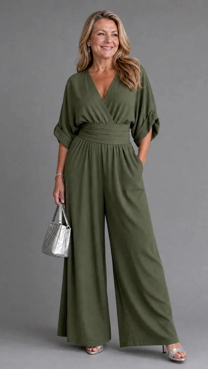 Emene | Elegant Wide-Leg V-Neck Jumpsuit