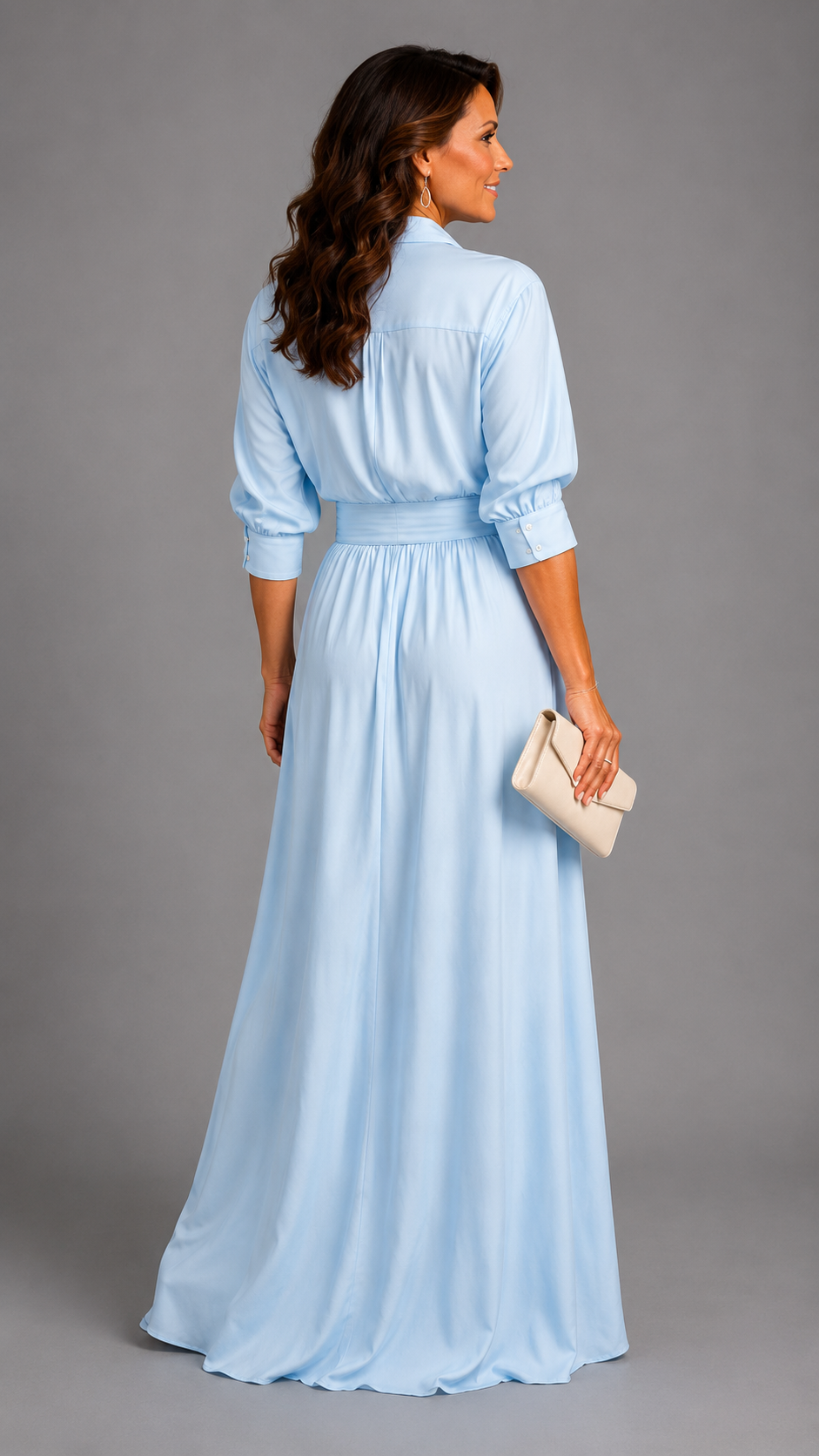 Zelith | Elegant Midi Dress with Belt and Shirt Collar