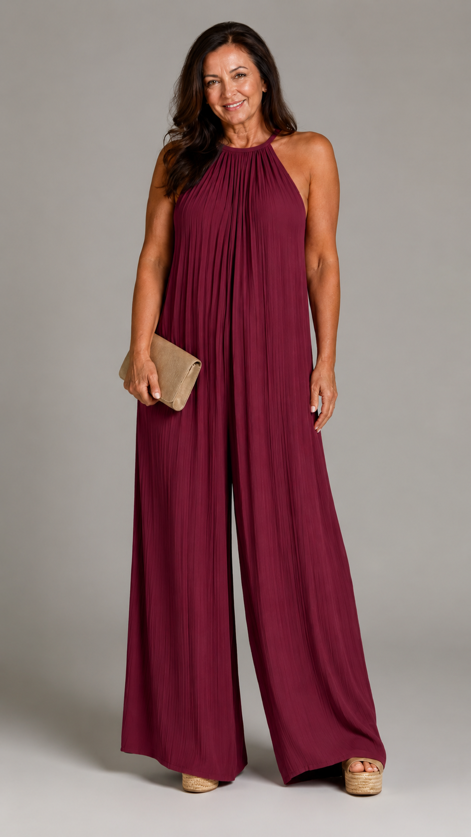 Sylvara | Elegant Wide-Leg Halter Jumpsuit