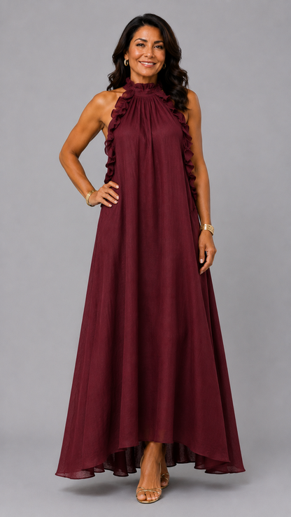 Fernanda | Elegant Sleeveless Linen Maxi Dress with Ruffles