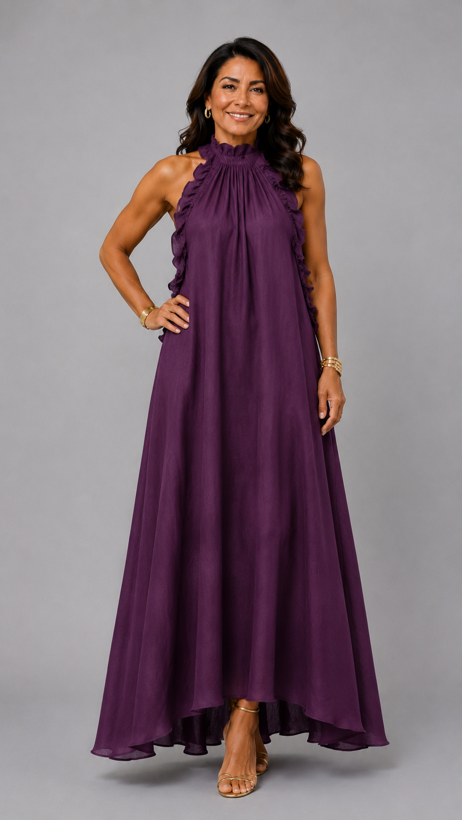 Fernanda | Elegant Sleeveless Linen Maxi Dress with Ruffles