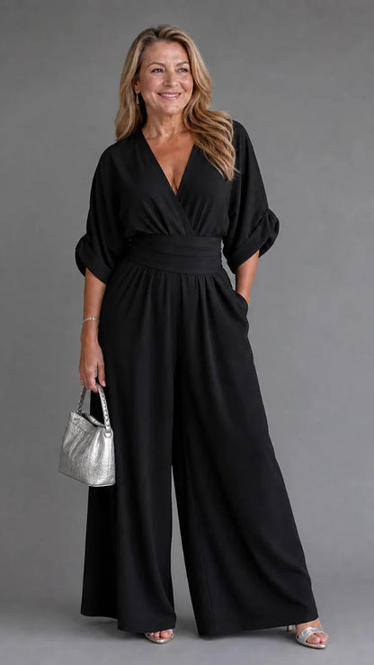 Emene | Elegant Wide-Leg V-Neck Jumpsuit