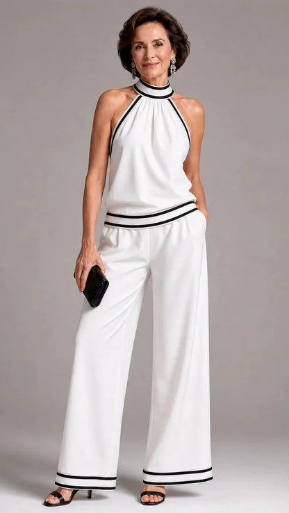 Zephyrine | Elegant Contrast Halter Jumpsuit