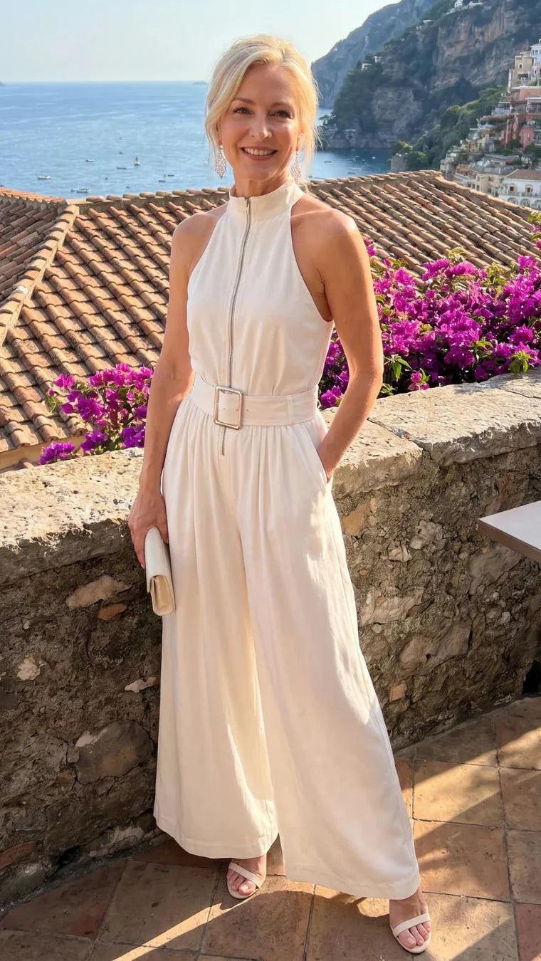 Astrielle | Elegant High-Neck Jumpsuit with Belt