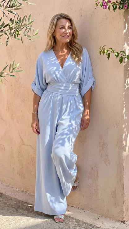 Emene | Elegant Wide-Leg V-Neck Jumpsuit