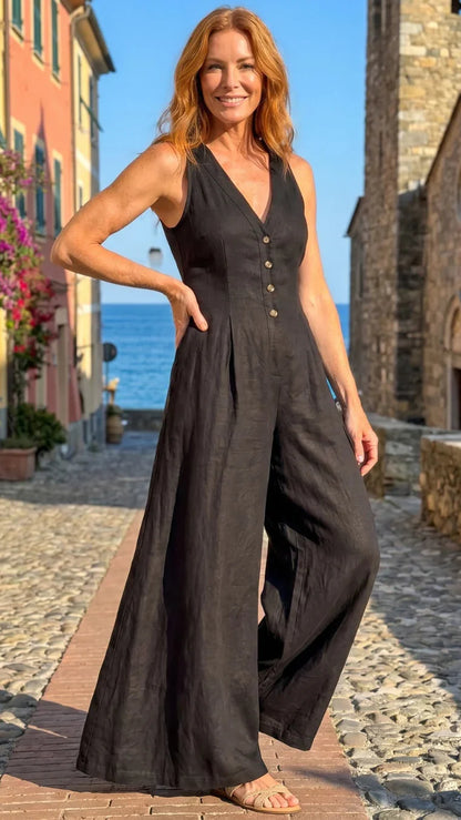 Lyssara | Elegant Wide-Leg Jumpsuit with Front Buttons
