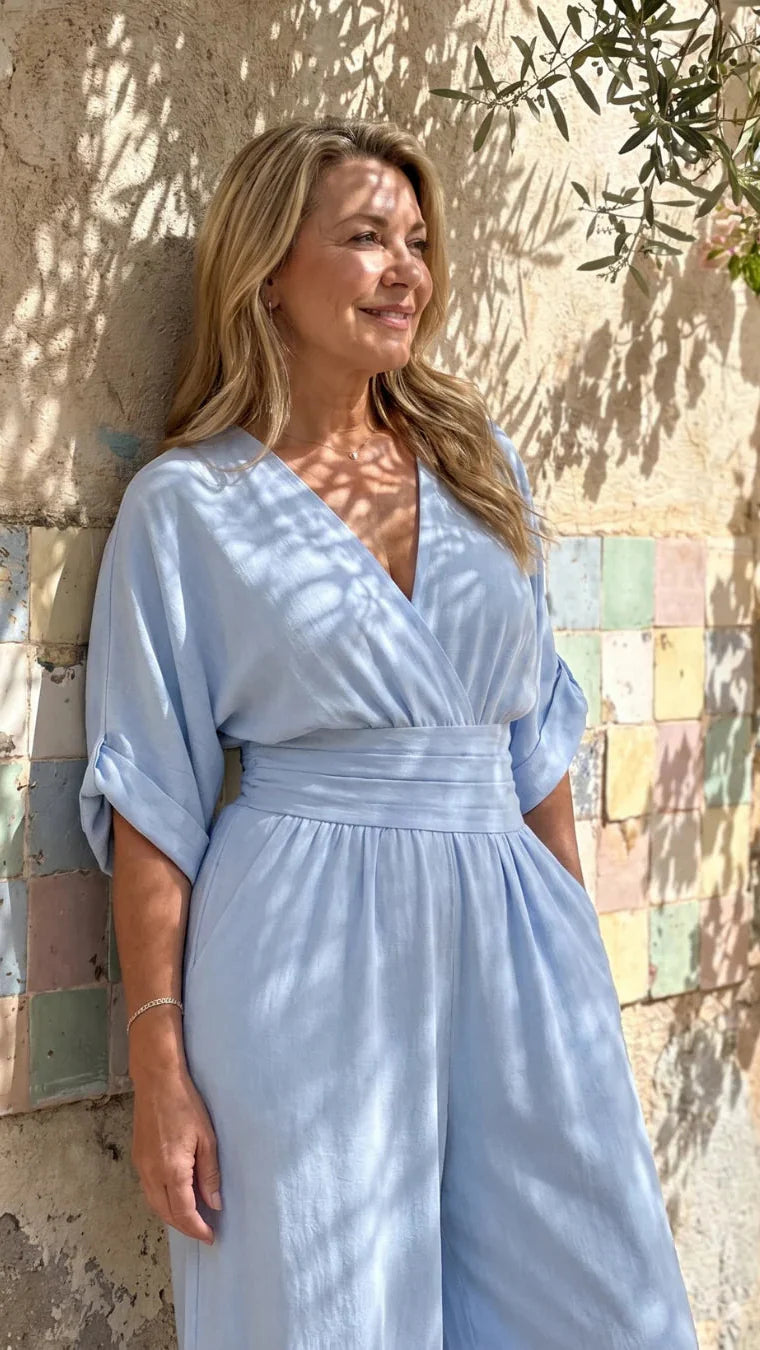 Emene | Elegant Wide-Leg V-Neck Jumpsuit