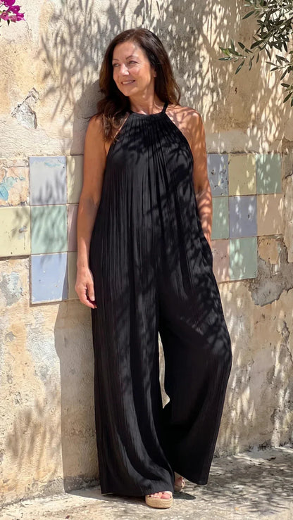 Sylvara | Elegant Wide-Leg Halter Jumpsuit
