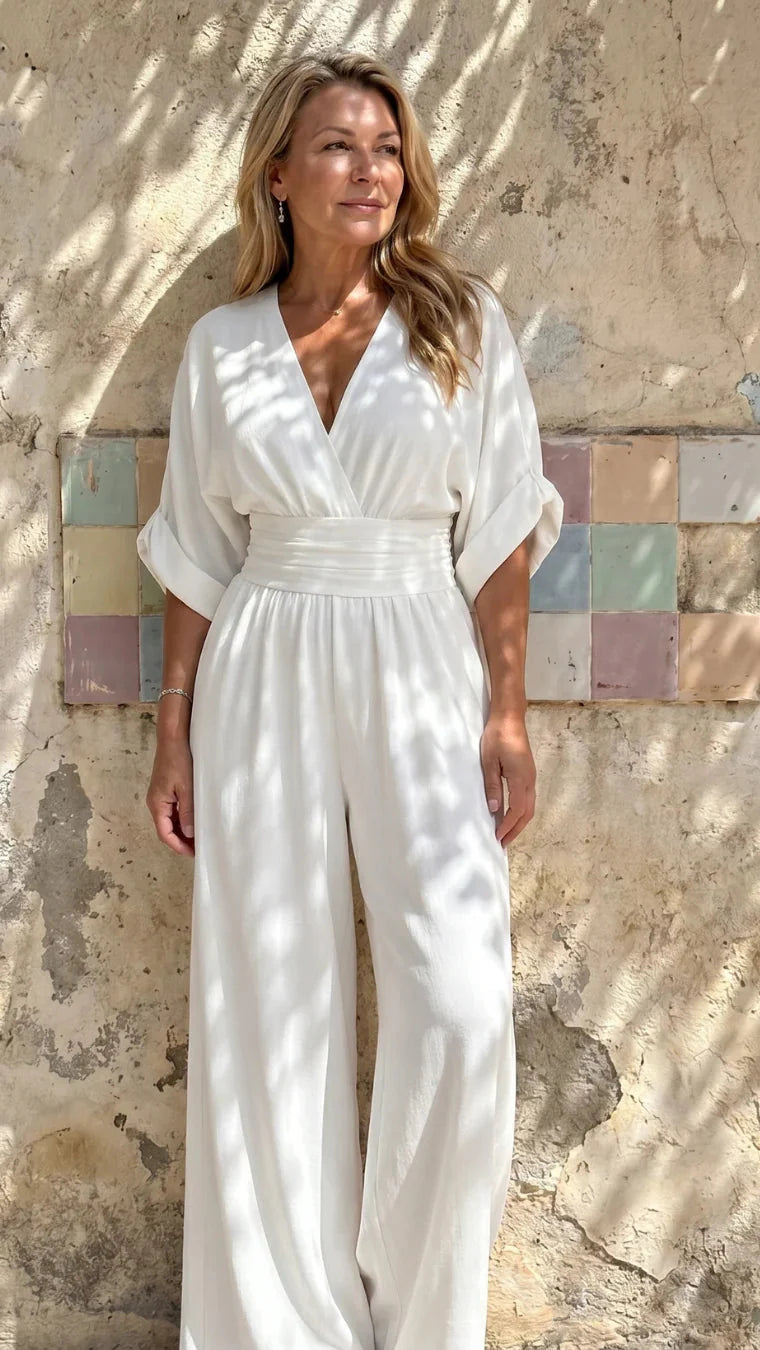 Emene | Elegant Wide-Leg V-Neck Jumpsuit
