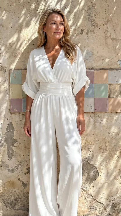 Emene | Elegant Wide-Leg V-Neck Jumpsuit