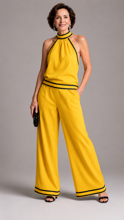 Zephyrine | Elegant Contrast Halter Jumpsuit