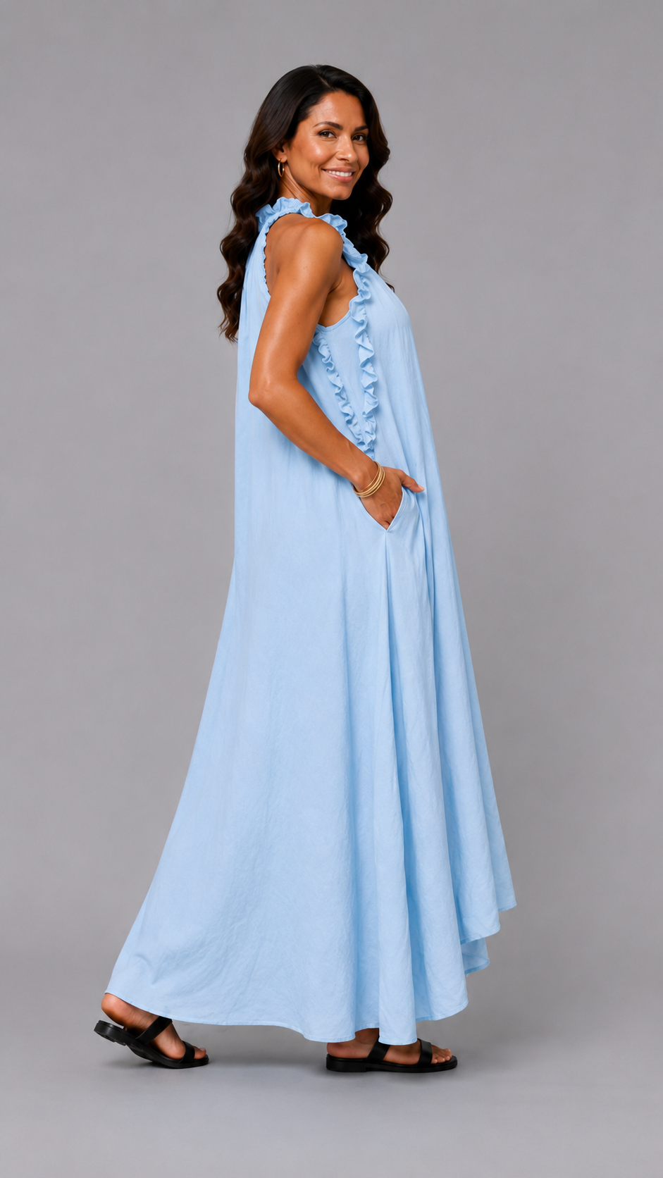 Fernanda | Elegant Sleeveless Linen Maxi Dress with Ruffles