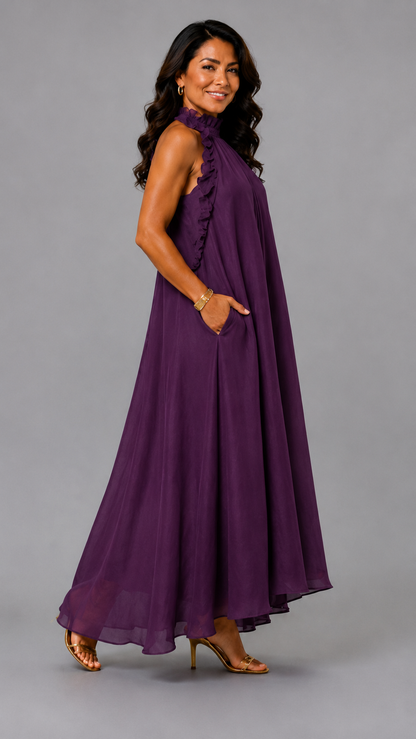 Fernanda | Elegant Sleeveless Linen Maxi Dress with Ruffles