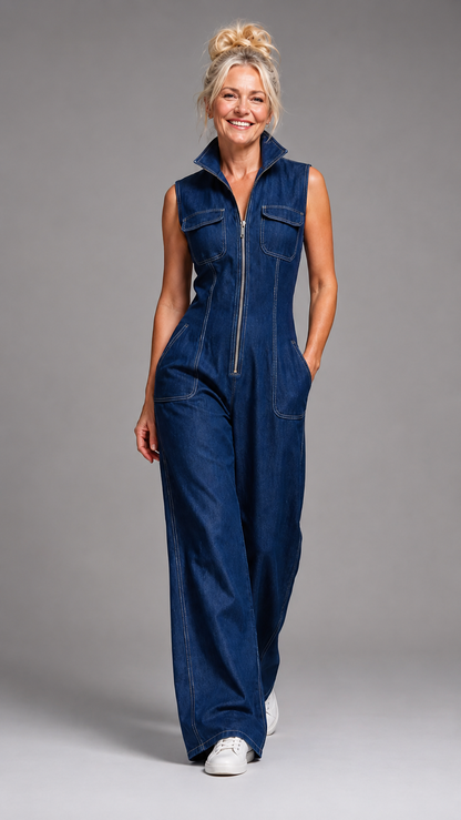 Samantha | Elegant Wide-Leg Denim Jumpsuit