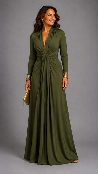 Vimmer | Elegant Maxi Dress with Deep Neckline and Flowing Drape