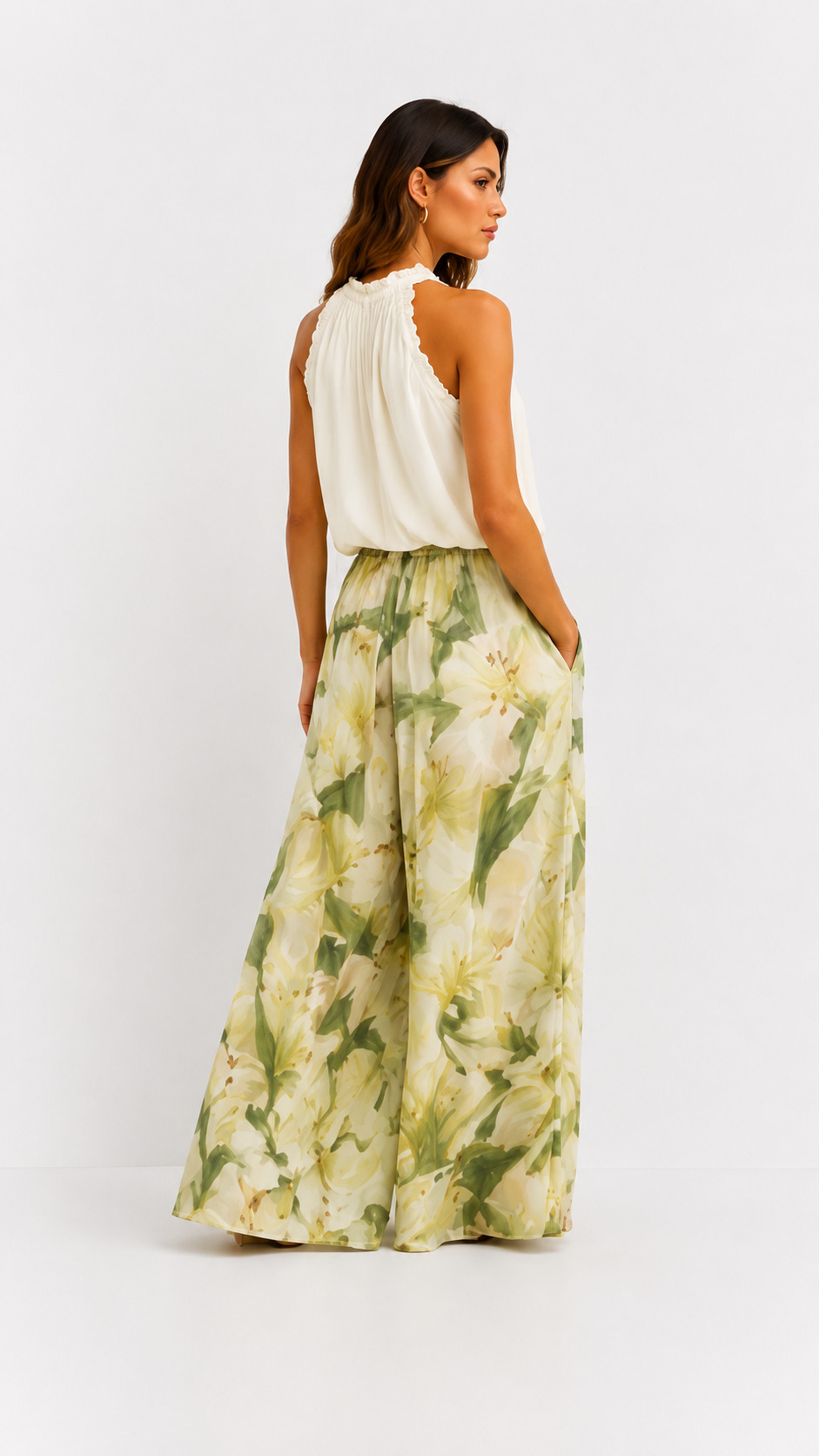 Alessandra | Gauze Ruffle Sleeveless Top & Lily Print Pants