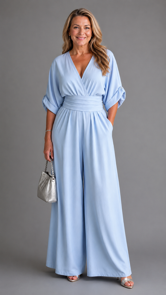 Emene | Elegant Wide-Leg V-Neck Jumpsuit