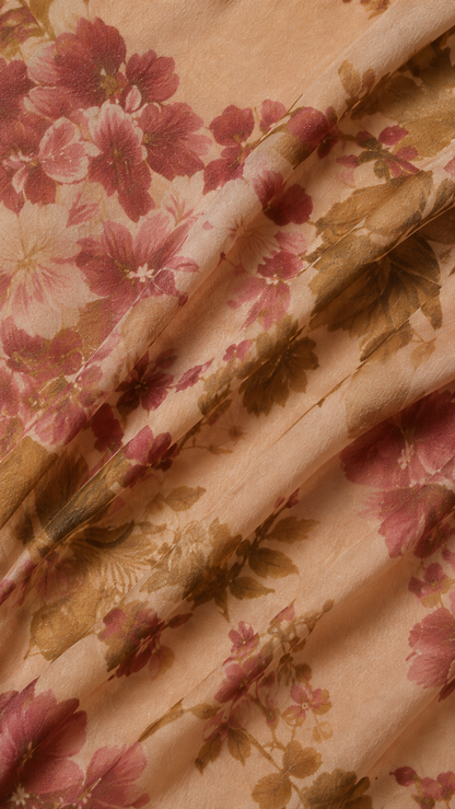 Fiora | Romantic Long Dress with Puff Sleeves and Vintage Rose P