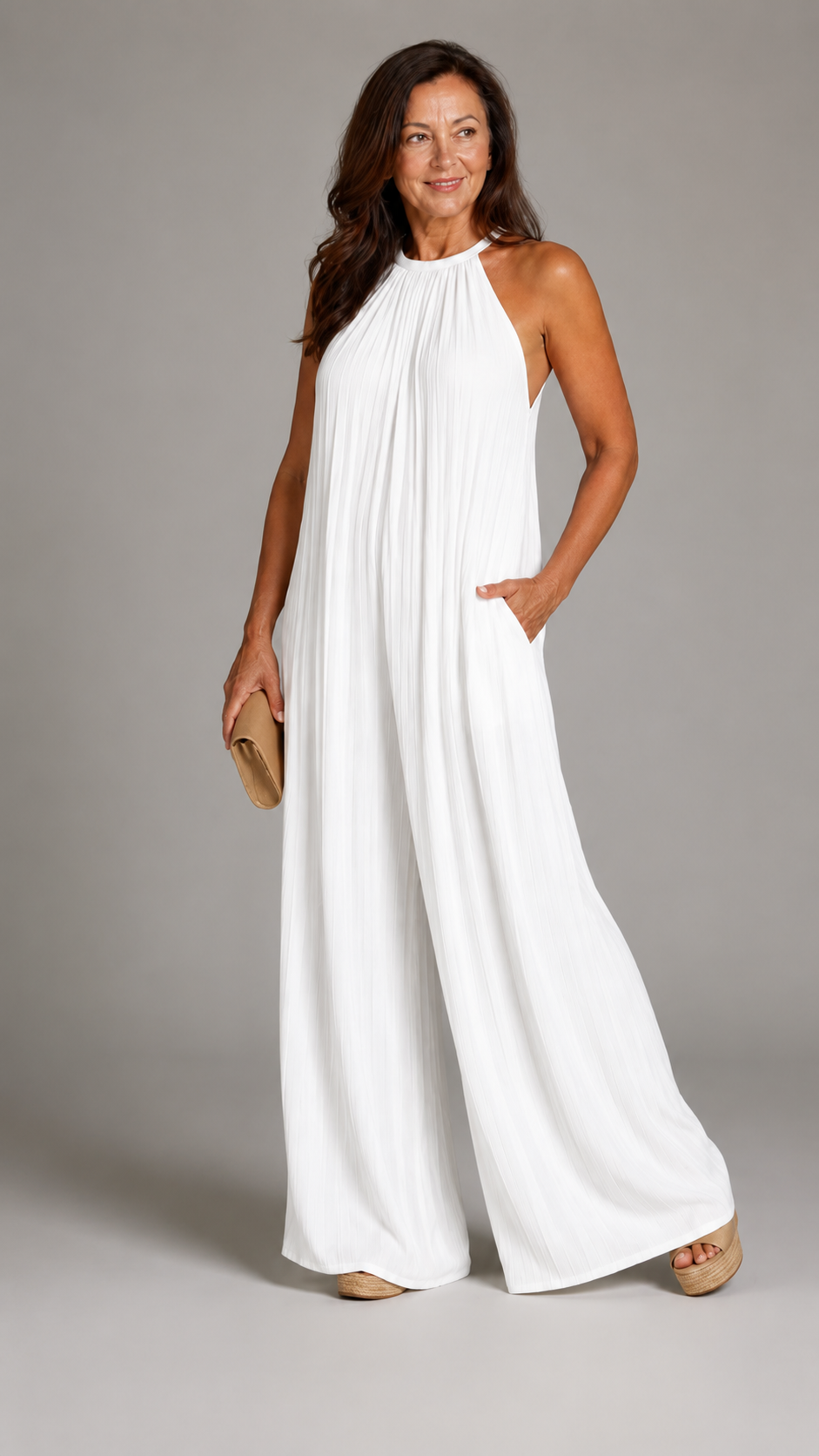 Sylvara | Elegant Wide-Leg Halter Jumpsuit